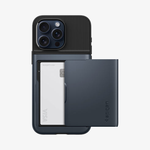ACS06589 - iPhone 15 Pro Max Case Slim Armor CS in black showing the back with card in slot